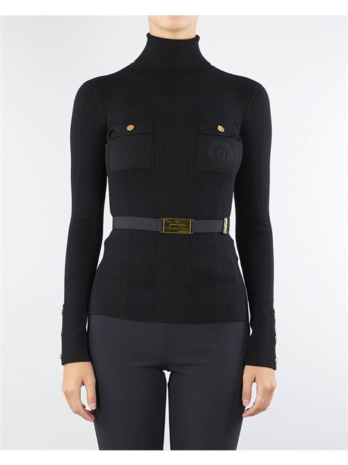 Turtleneck shirt in narrow-ribbed lyocell and silk fabric with logo embroidery Elisabetta Franchi ELISABETTA FRANCHI | Sweater | MK11B46E2110